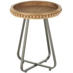 Beaded Wood Rattan Round Accent Table