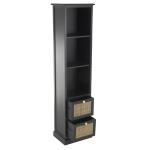 Black Wood and Rattan 3-Tier Bookcase
