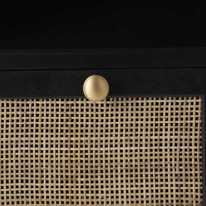 Black Wood and Rattan 3-Tier Bookcase