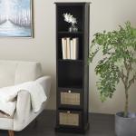 Black Wood and Rattan 3-Tier Bookcase