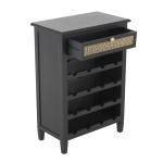 Black Wood & Natural Rattan Wine Bottle Cabinet