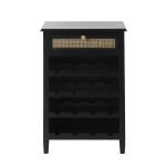 Black Wood & Natural Rattan Wine Bottle Cabinet