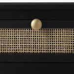 Black Wood & Natural Rattan Wine Bottle Cabinet