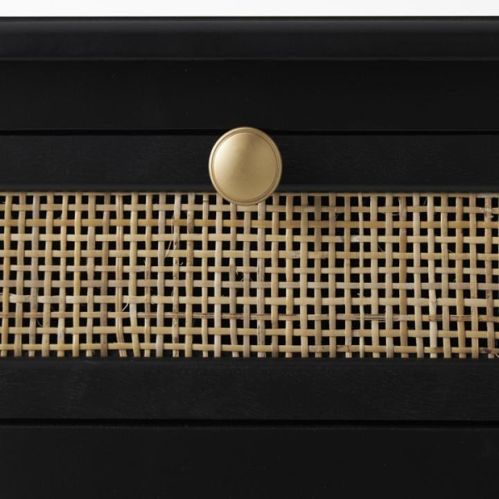 Black Wood & Natural Rattan Wine Bottle Cabinet