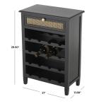 Black Wood & Natural Rattan Wine Bottle Cabinet