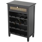 Black Wood & Natural Rattan Wine Bottle Cabinet