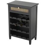 Black Wood & Natural Rattan Wine Bottle Cabinet
