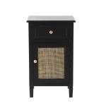 Black Wood & Natural Rattan Small Cabinet