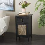 Black Wood & Natural Rattan Small Cabinet