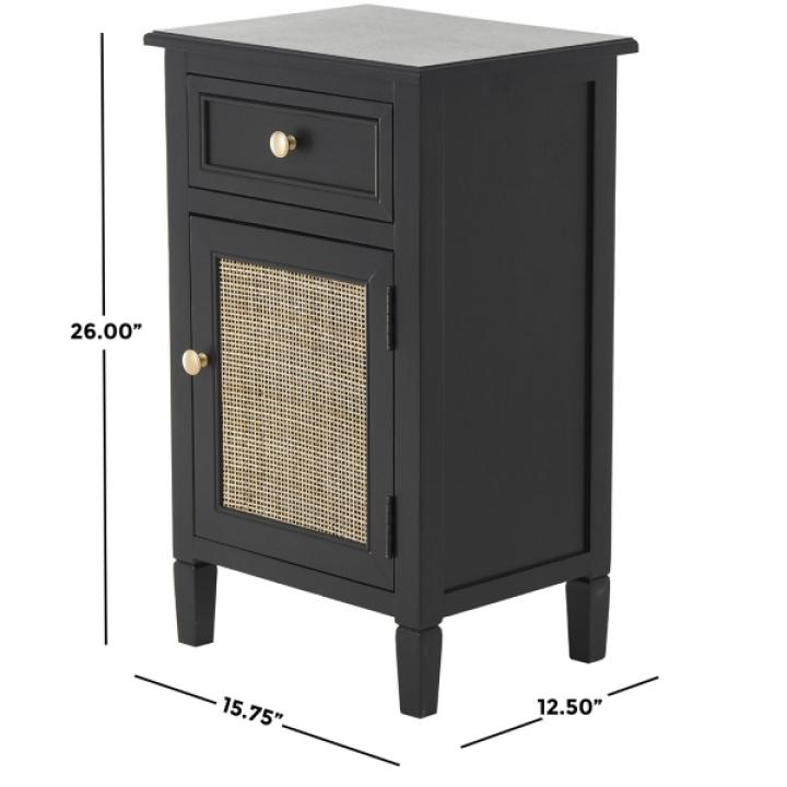 Black Wood & Natural Rattan Small Cabinet