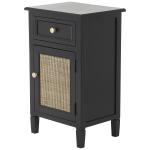 Black Wood & Natural Rattan Small Cabinet
