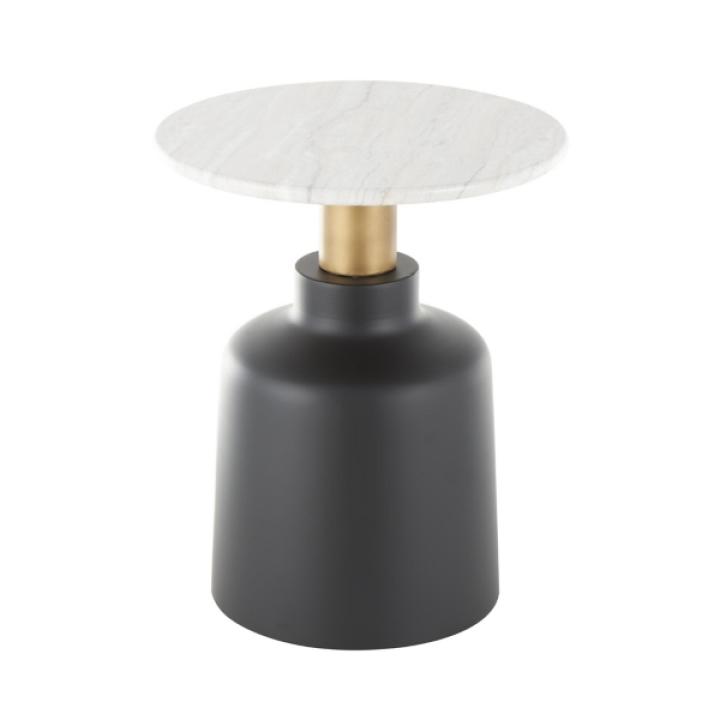 Black Metal & Marble Pedestal Accent Table