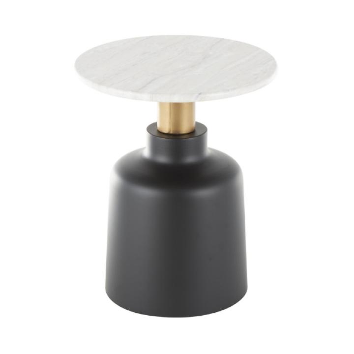 Black Metal & Marble Pedestal Accent Table