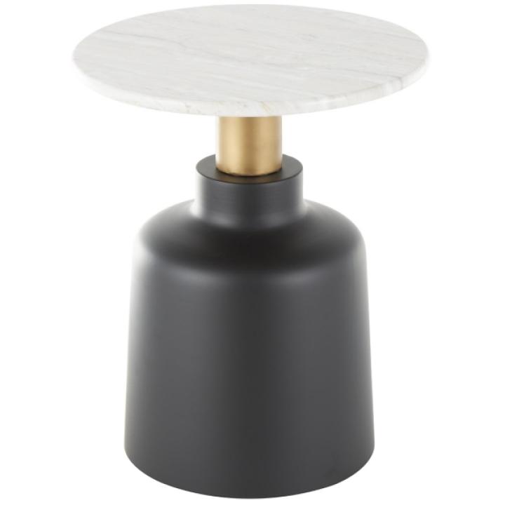 Black Metal & Marble Pedestal Accent Table