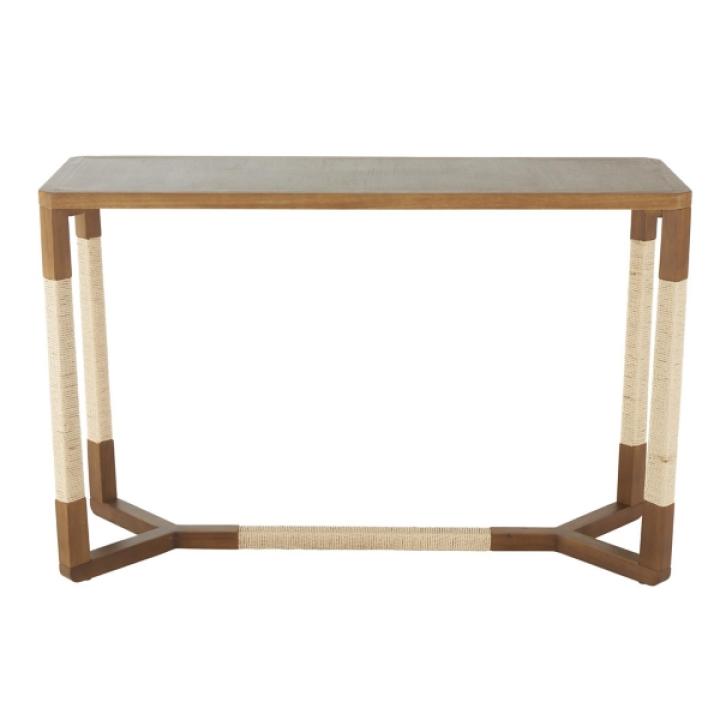 Brown Wood and Rope Geometric Console Table