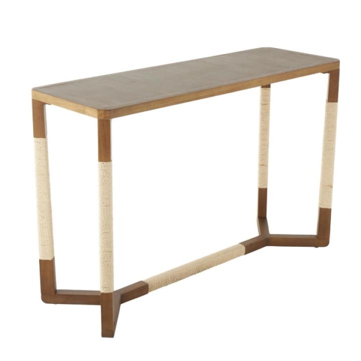 Brown Wood and Rope Geometric Console Table