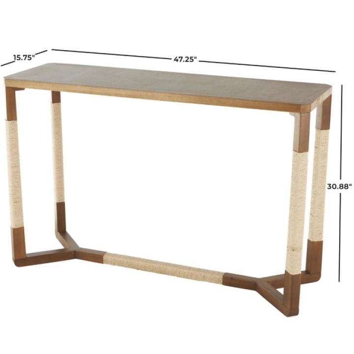 Brown Wood and Rope Geometric Console Table