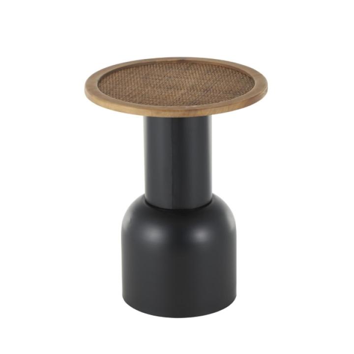 Black Metal Rattan Pedestal Accent Table, 16 in.