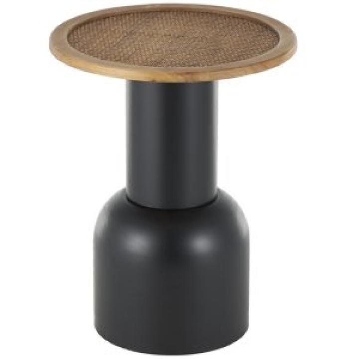 Black Metal Rattan Pedestal Accent Table, 16 in.