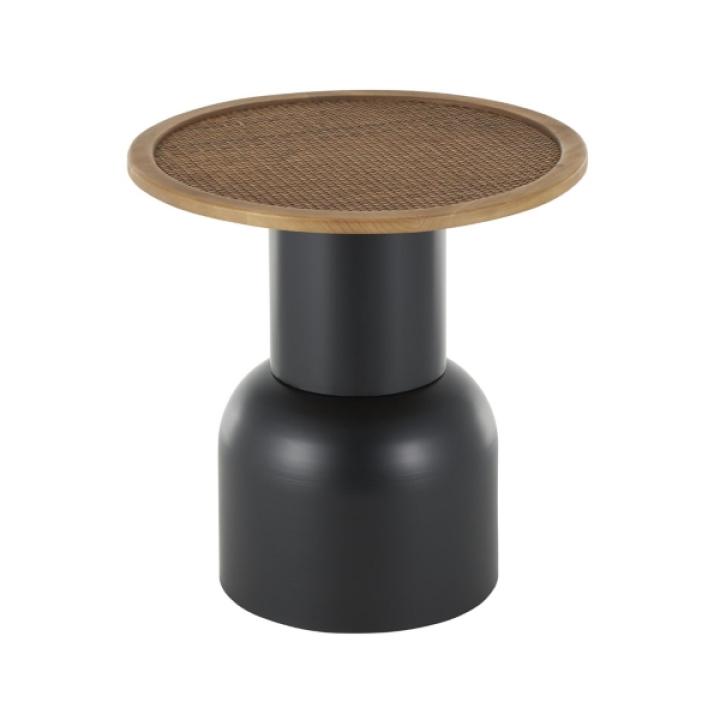 Black Metal Rattan Pedestal Accent Table, 19 in.