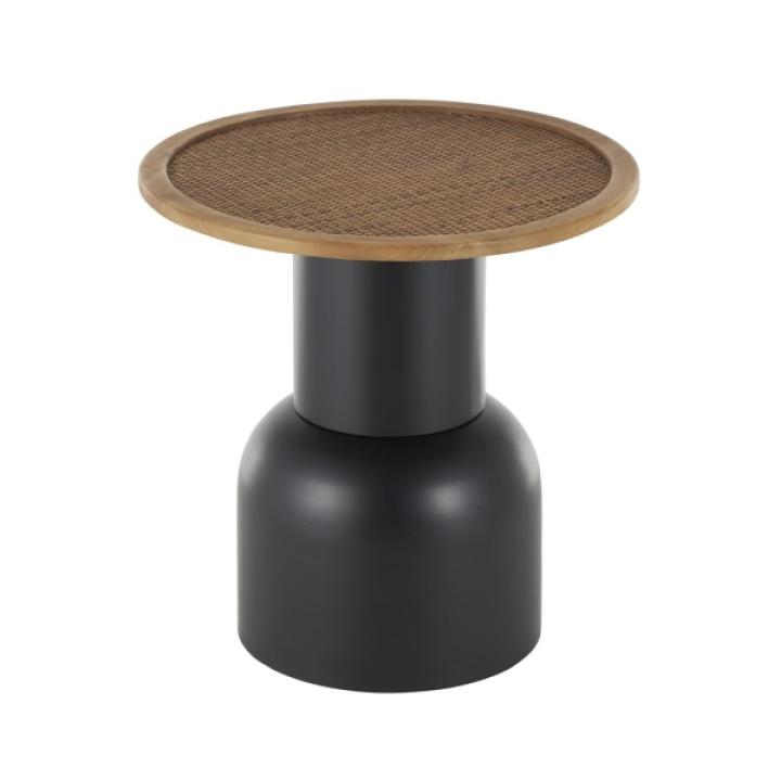 Black Metal Rattan Pedestal Accent Table, 19 in.
