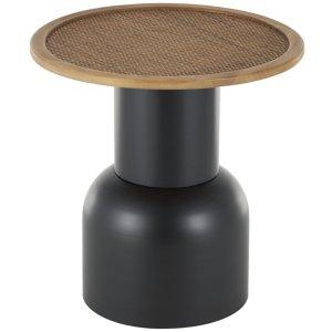 Black Metal Rattan Pedestal Accent Table, 19 in.