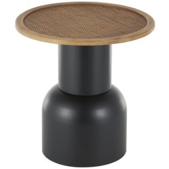 Black Metal Rattan Pedestal Accent Table, 19 in.