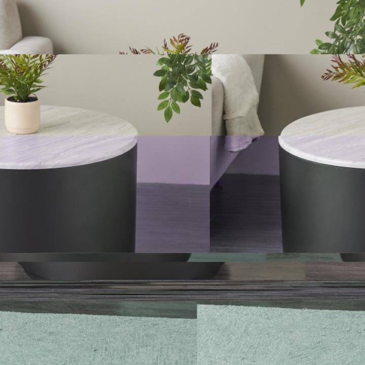 White Marble & Black Metal Storage Coffee Table