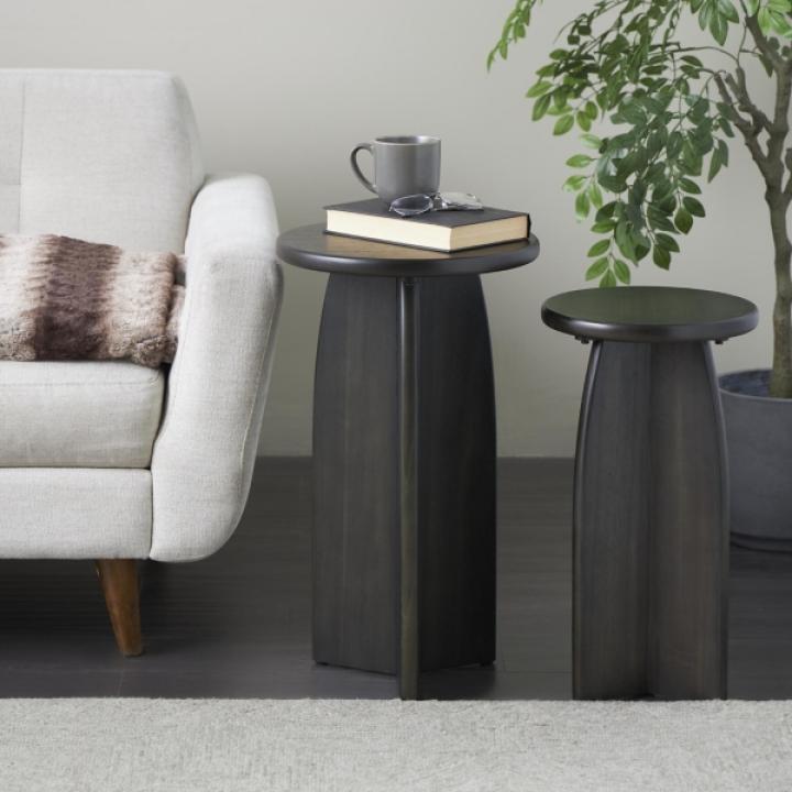Black Wood Modern Accent Tables, Set of 2