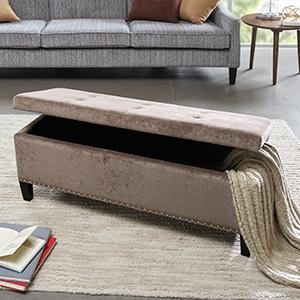 Gray Button Tufted Storage Bench