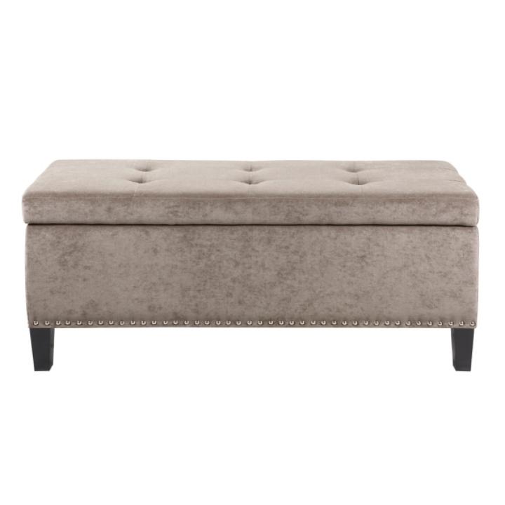 Gray Button Tufted Storage Bench