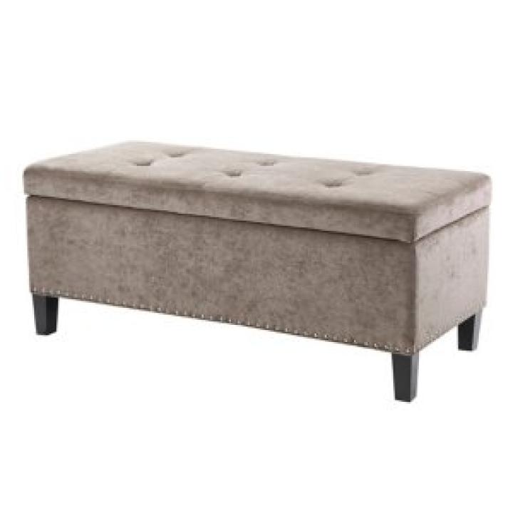 Gray Button Tufted Storage Bench