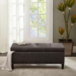 Black Linen Button Tufted Storage Bench
