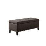 Black Linen Button Tufted Storage Bench