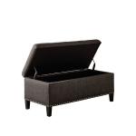 Black Linen Button Tufted Storage Bench