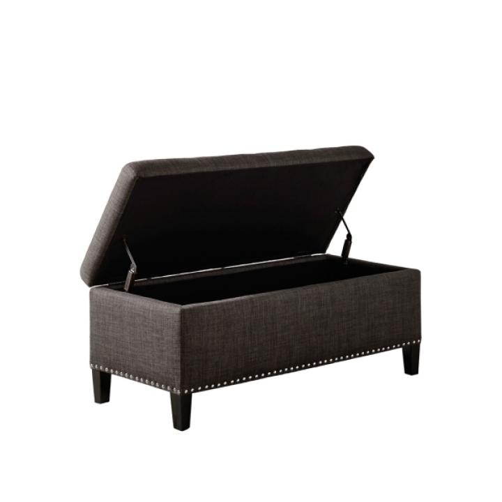 Black Linen Button Tufted Storage Bench
