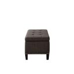 Black Linen Button Tufted Storage Bench