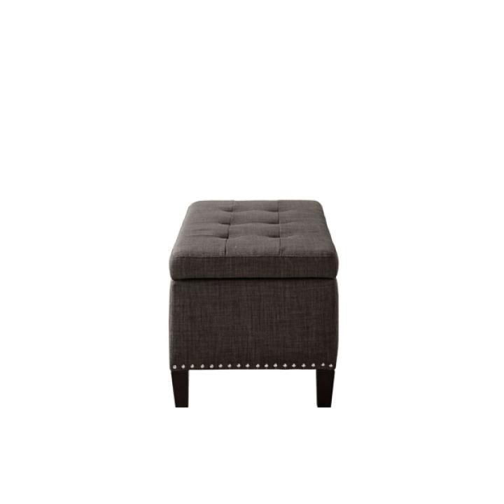 Black Linen Button Tufted Storage Bench
