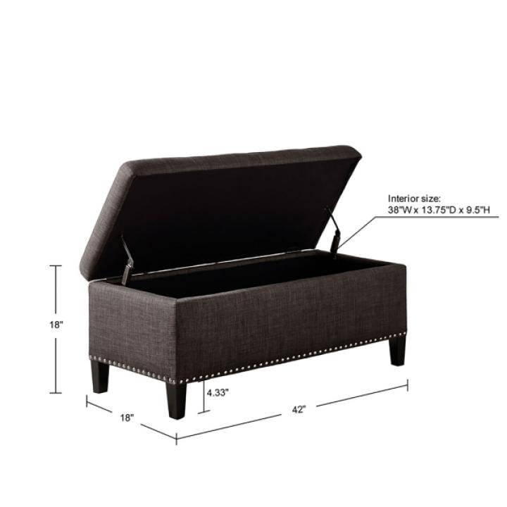 Black Linen Button Tufted Storage Bench