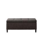 Black Linen Button Tufted Storage Bench