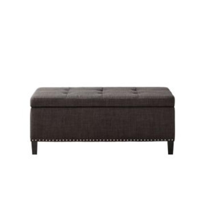 Black Linen Button Tufted Storage Bench