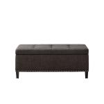 Black Linen Button Tufted Storage Bench