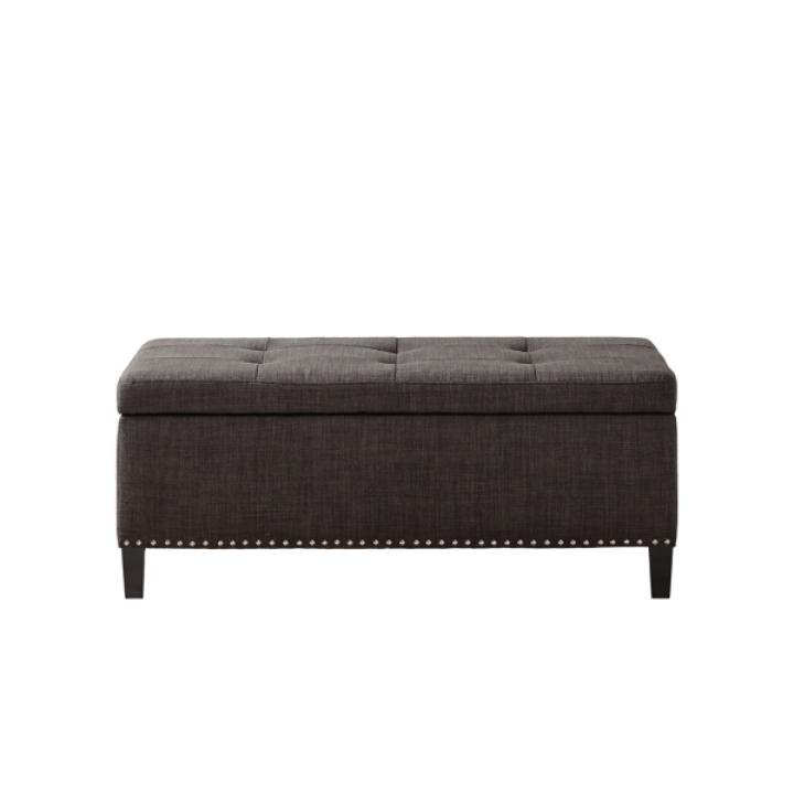 Black Linen Button Tufted Storage Bench