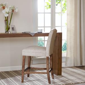 Ivory Upholstered Wood Counter Stool