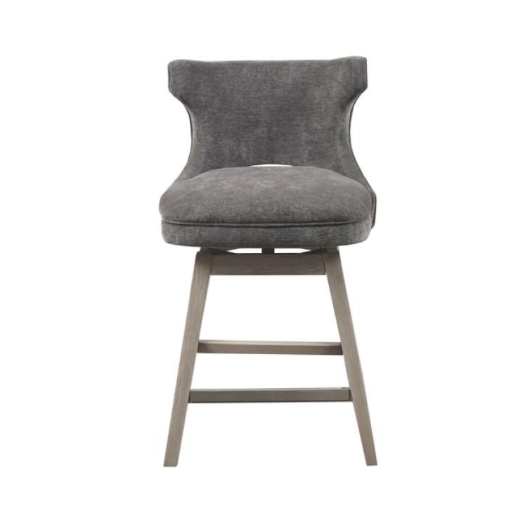 Gray Upholstered Wood Swivel Counter Stool