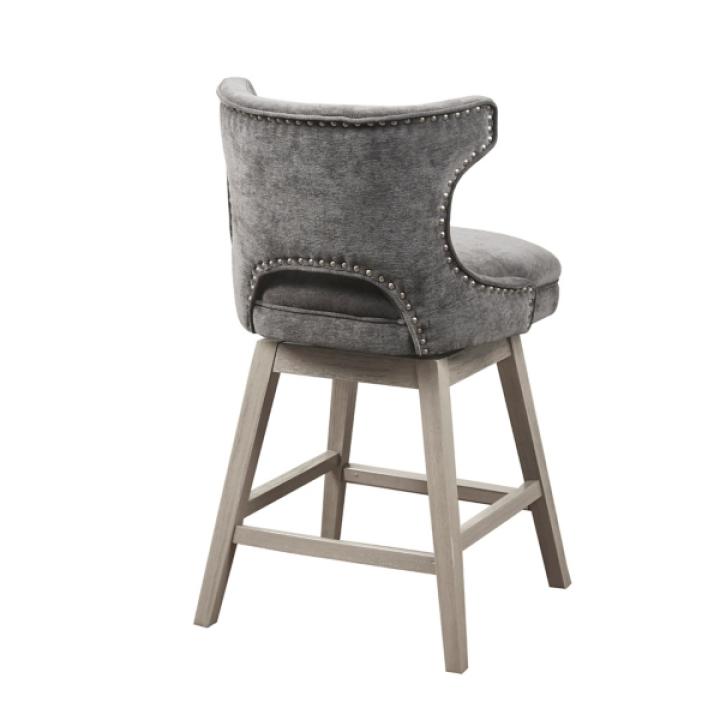 Gray Upholstered Wood Swivel Counter Stool