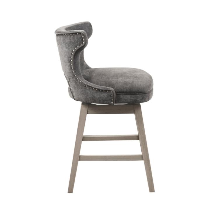 Gray Upholstered Wood Swivel Counter Stool