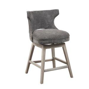 Gray Upholstered Wood Swivel Counter Stool