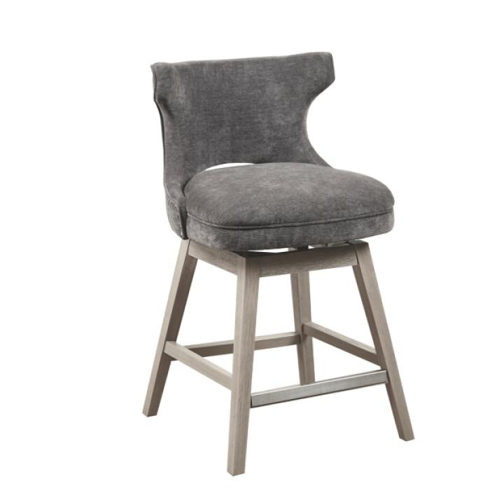Gray Upholstered Wood Swivel Counter Stool