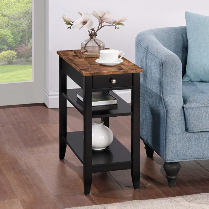 Black Two-Tone Pull-Out Drawer Accent Table